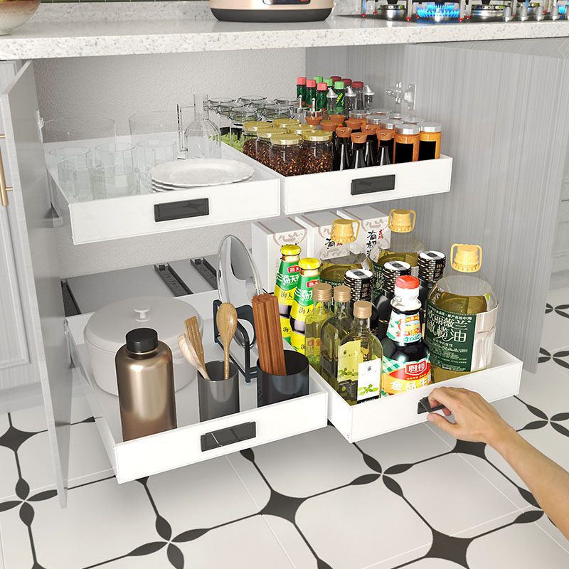 家用厨房超深柜改造拉篮收纳盒托盘带轨道抽屉柜内分层整理储物盒,淘宝优惠券,粉丝福利购,淘宝优惠卷