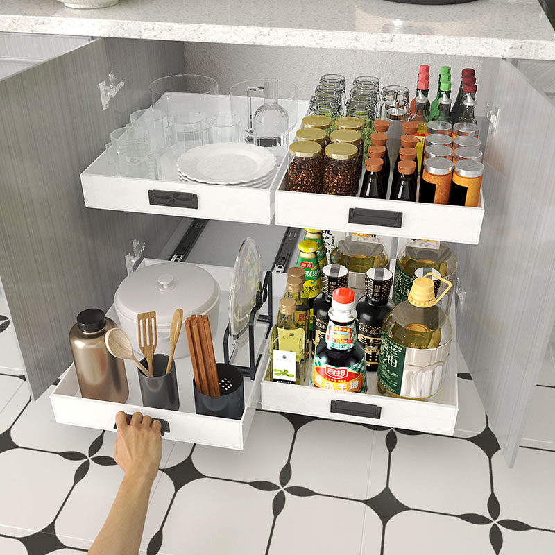 家用厨房超深柜改造拉篮收纳盒托盘带轨道抽屉柜内分层整理储物盒,淘宝优惠券,粉丝福利购,淘宝优惠卷