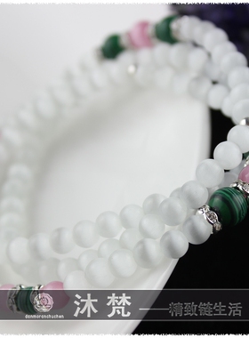 猫眼石蓝绒晶银色佛牌链