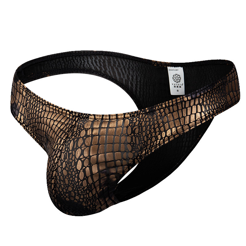 男士半包臀仿皮闪亮蛇纹男式紧身性感三角U凸内裤低腰比基尼裤衩,淘宝优惠券,粉丝福利购,淘宝优惠卷