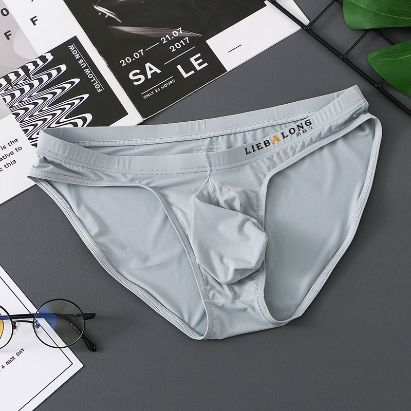 男士拼接大囊袋冰丝三角性感内裤薄款舒适激凸青年潮透气短裤衩 - 图0