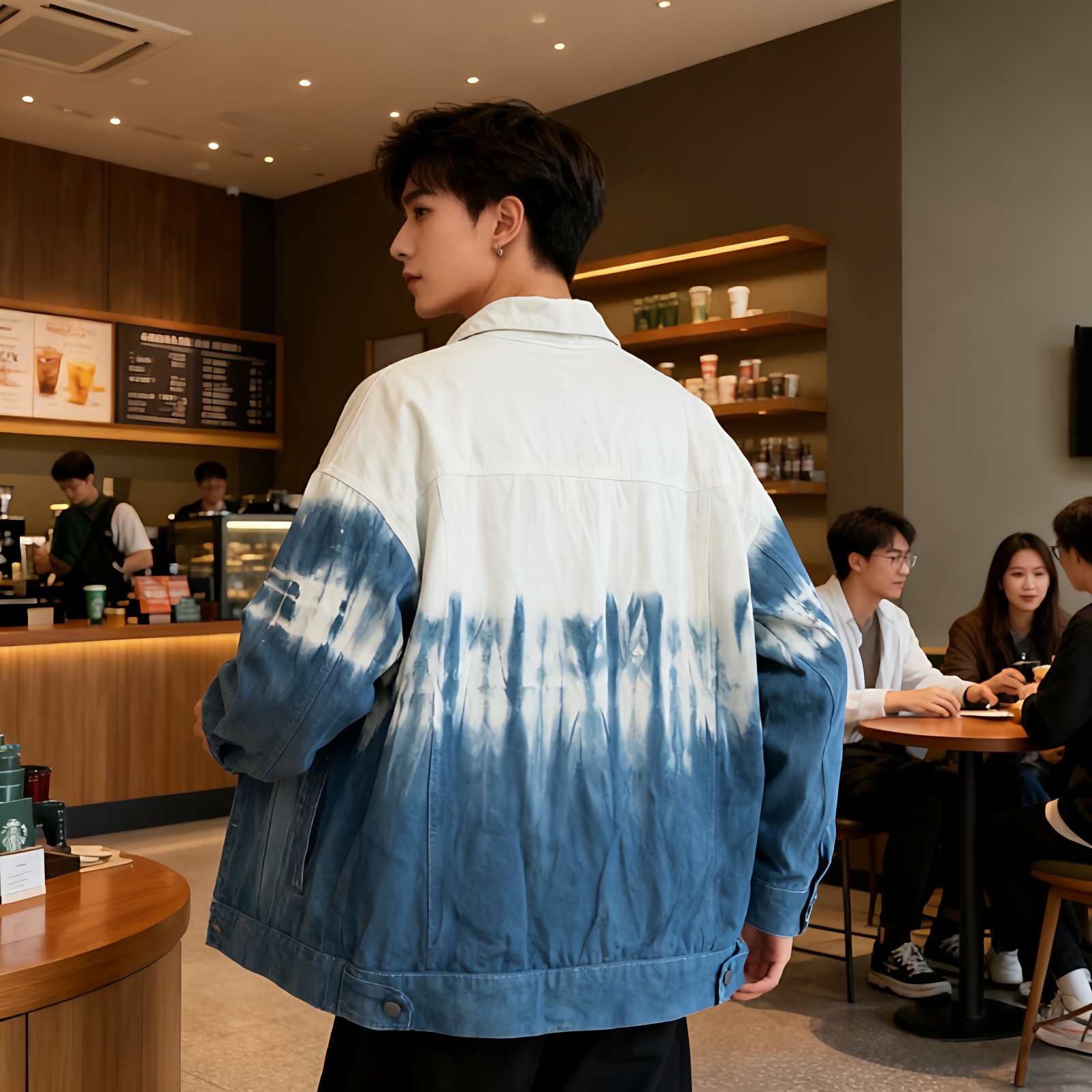 扎染蓝色牛仔外套男夹克2026春季新款韩版休闲衬衫上衣百搭牛仔衣,淘宝优惠券,粉丝福利购,淘宝优惠卷