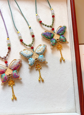 非遗宋锦蝴蝶项链吊坠古风