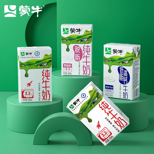 【百亿补贴】蒙牛纯牛奶全脂乳早餐250ml×18包整箱