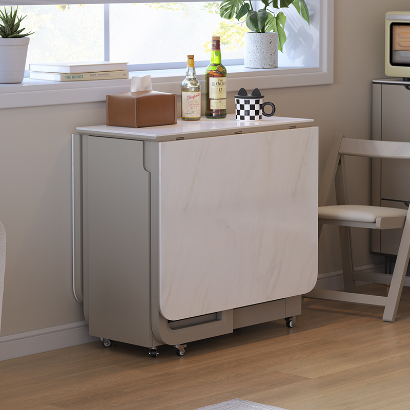 折叠桌子小户型家用全实木岩板多功能可伸缩隐形餐桌轻奢现代简约