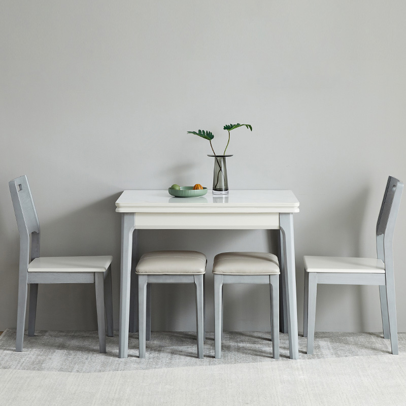 岩板折叠餐桌家用小户型现代简约可伸缩实木餐桌椅组合轻奢饭桌子-图0