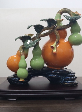 石湾公仔玄关五福临门纯手工摆件