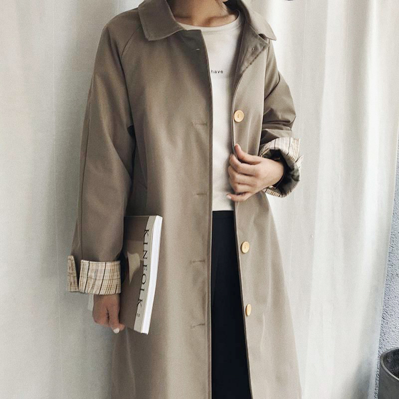 宽松复古冷系学生中长款风衣外套女 春秋新款港味韩版 2019 oversize 宽松复古冷系学生中长款风衣外套女 春秋新款港味韩版 2019 oversize