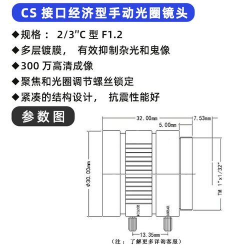 CS接口手动光圈镜头4mm6mm8mm25mm工业镜头300万视觉相机监控镜头 - 图0