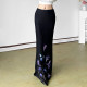 MSYOUCAN Ghost Orchid Purple Plant Printed Skirt Low Waist Draping Retro Straight Skirt for Women