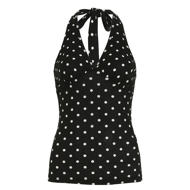 ແບບເກົາຫຼີ ins trendy dot printed pure wish halter neck vest