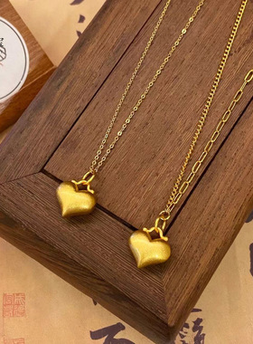沙金999古法鎏饱满爱心项