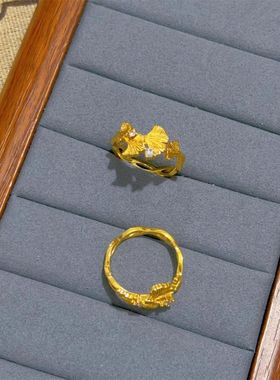 越南沙金镶钻三生有幸戒指