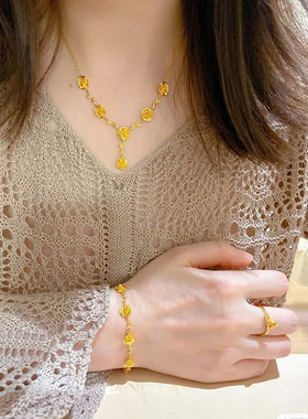 沙金999玫瑰花项链女朵挂