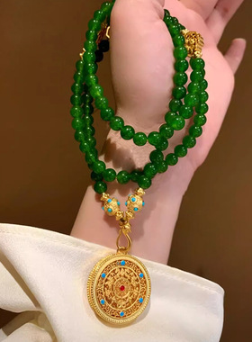 绿玛瑙玉髓项链女秋冬季百