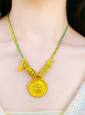 古法沙金999黄财神吊坠项