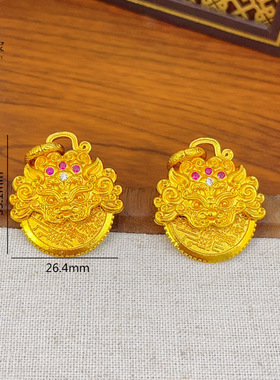 沙金点钻狮山鬼花钱吊坠项