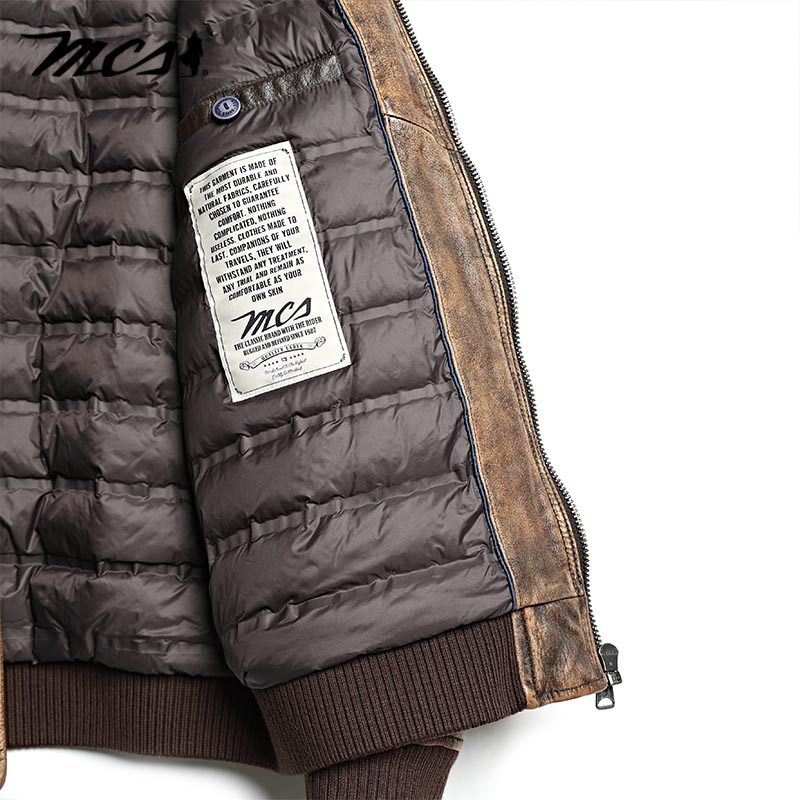 MCS秋冬男装毛翻领皮夹克男短款飞行员羽绒牛皮真皮皮衣复古外套,淘宝优惠券,粉丝福利购,淘宝优惠卷