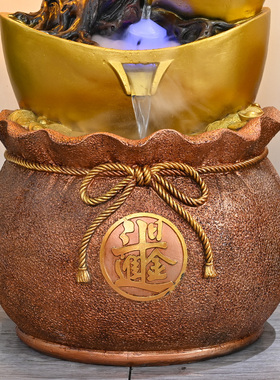 中式摇钱树开业送礼循环水流水生财聚宝盆客厅电视招财转运球摆件