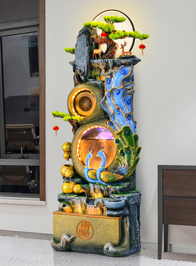 落地流水摆件循环水孔雀生财客厅电视柜旁店铺招财风水轮装饰品