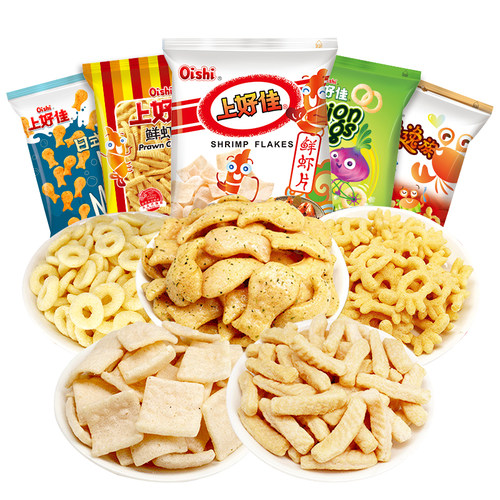 上好佳零食鲜虾片虾条薯片大礼包批发儿童洋葱圈解馋小吃休闲食品 - 图0