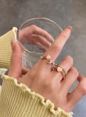 双层花仙子锆石石开口戒指甜美女