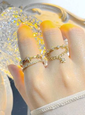 高级六芒星锆石ins冷淡风戒指女