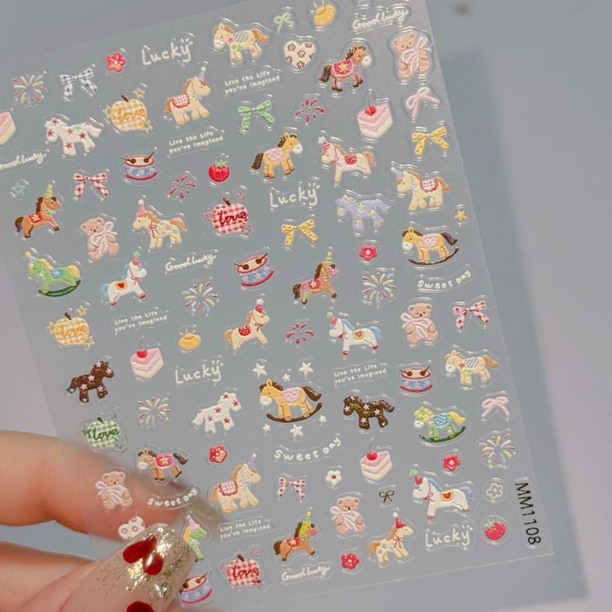 2026马年甜美风彩色小马美甲贴纸鸿运小马粉粉蛋糕甜点马儿指甲贴,淘宝优惠券,粉丝福利购,淘宝优惠卷