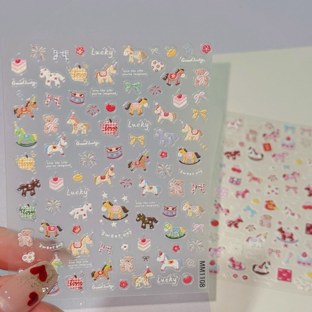 2026马年甜美风彩色小马美甲贴纸鸿运小马粉粉蛋糕甜点马儿指甲贴,淘宝优惠券,粉丝福利购,淘宝优惠卷