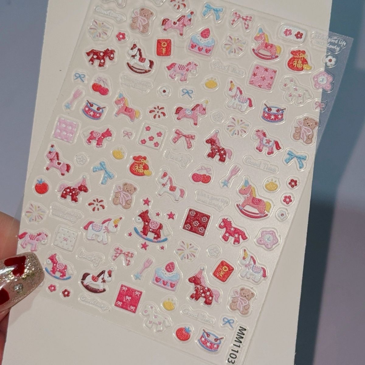 2026马年甜美风彩色小马美甲贴纸鸿运小马粉粉蛋糕甜点马儿指甲贴,淘宝优惠券,粉丝福利购,淘宝优惠卷