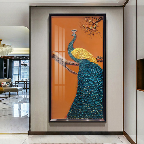 玄关走廊过道装饰画壁画沙发客厅书房背景墙孔雀羽毛现代装饰挂画 - 图1
