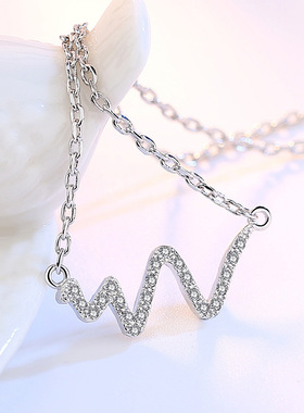 韩版银色时尚风心电图短款锁骨链