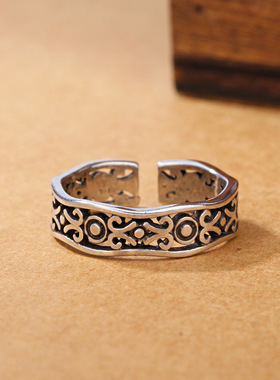 韩版麻花绳子欧美风泰银开口戒指