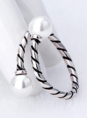 淑女风珍珠几何形绳子泰银戒指