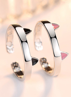 活口指环猫耳朵爪子银饰品