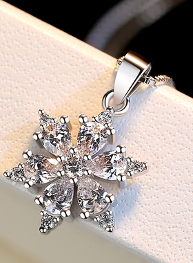 韩版现货幸运雪花吊坠银项链新品