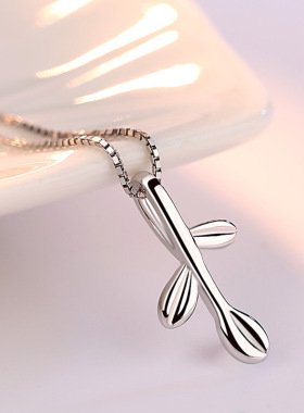 韩版田园嫩叶挂坠银项链