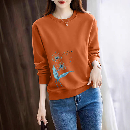 品牌出口清仓纯棉休闲气质卫衣女秋冬加绒宽松时尚长袖打底衫上衣 - 图0