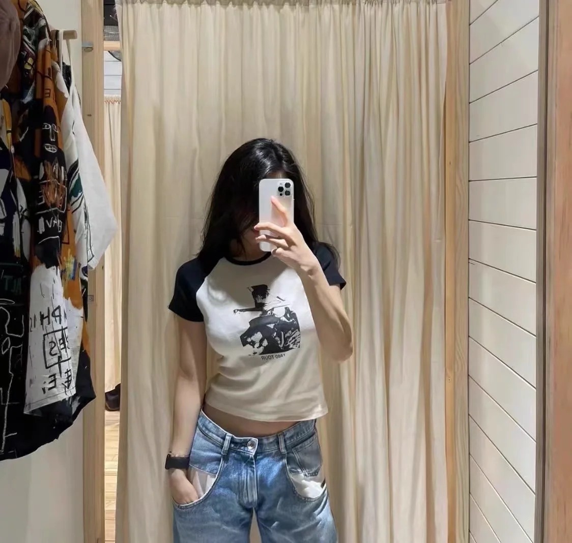 Brandy Girl新款美式bellatop短款拼色插肩袖t恤bm修身短袖女T_虎窝淘