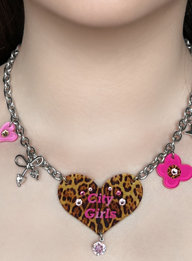 SEN WUNG【野性甜心】豹纹爱心项链甜酷吊坠锁骨链CHiC治愈绿色