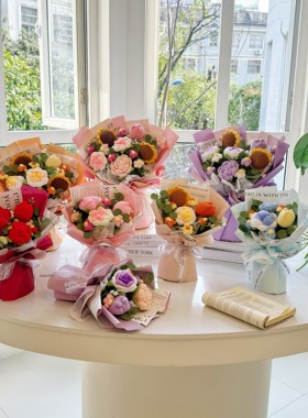 母亲节编织毛线花教师节玫瑰花束郁金香闺蜜女神节送妈妈生日礼物