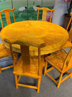 大叶楠圆桌仿古风实木家具摆件