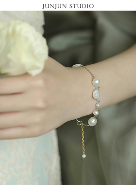 junjun独家自制白色14k注金手链