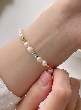 甜酷糖果淡水巴洛克珍珠手链