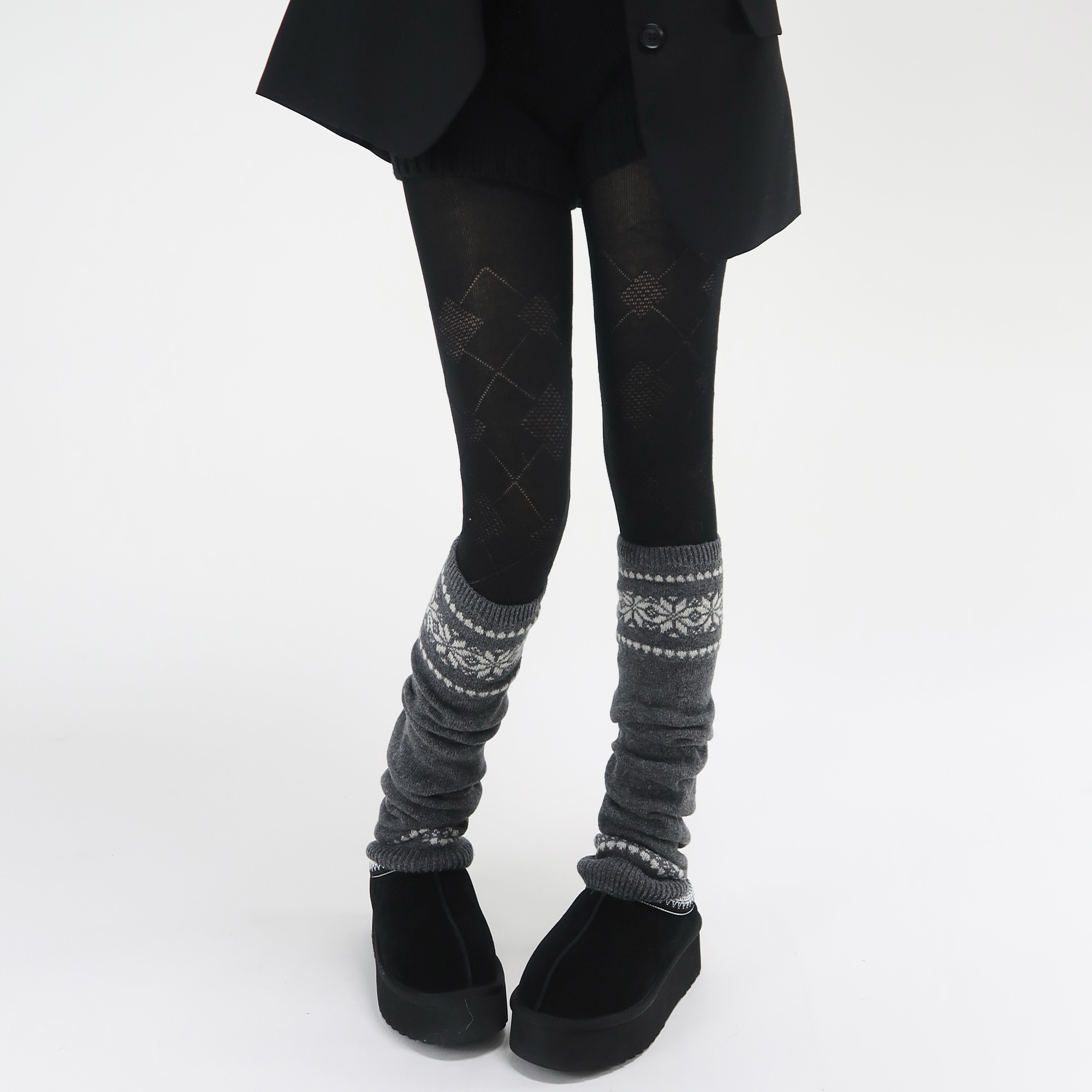 陆甜茶费尔岛女款袜子秋冬堆堆袜套粗线针织雪花显瘦保暖灰小腿套,淘宝优惠券,粉丝福利购,淘宝优惠卷