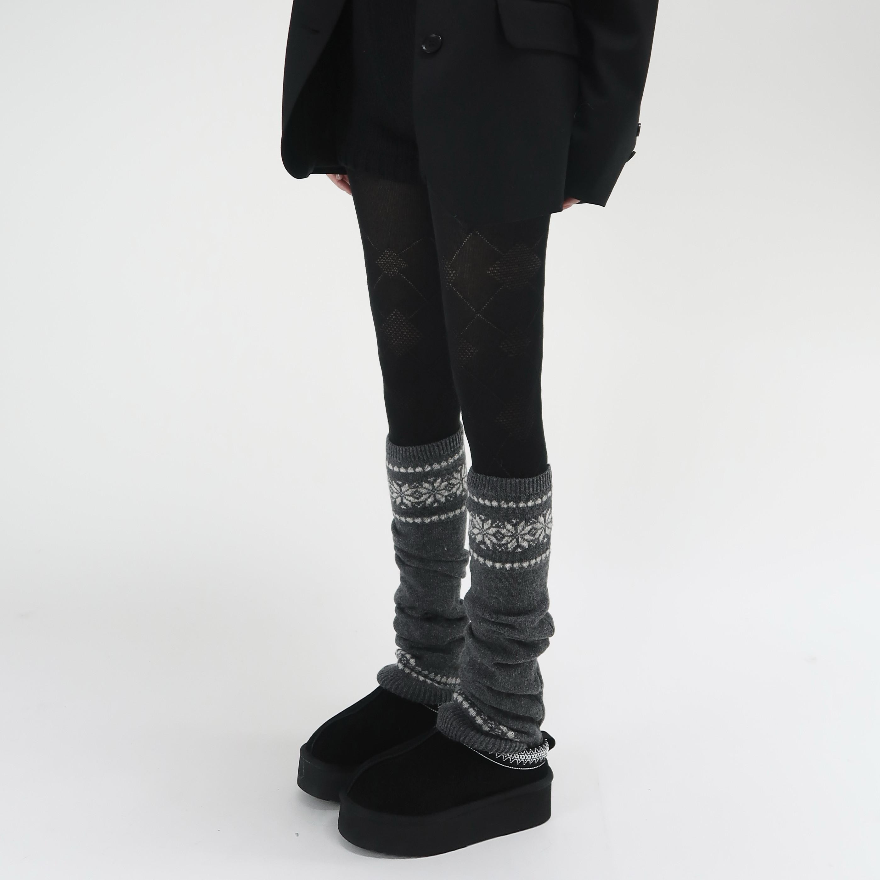 陆甜茶费尔岛女款袜子秋冬堆堆袜套粗线针织雪花显瘦保暖灰小腿套,淘宝优惠券,粉丝福利购,淘宝优惠卷