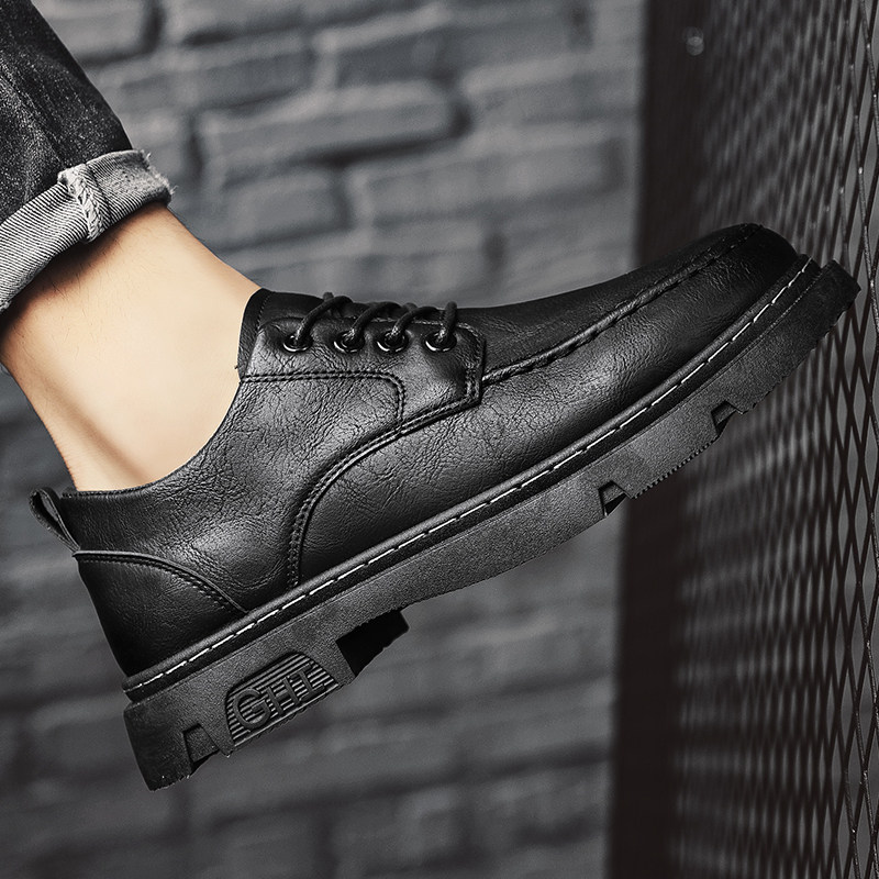 男鞋春季2026新款潮流商务英伦休闲皮鞋黑色工装冬季低帮马丁靴,淘宝优惠券,粉丝福利购,淘宝优惠卷