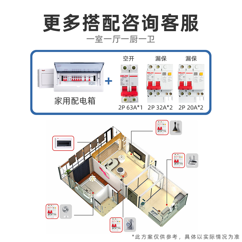 德力西空气开关带漏电保护器32a总空开2P63a三相电漏保家用断路器