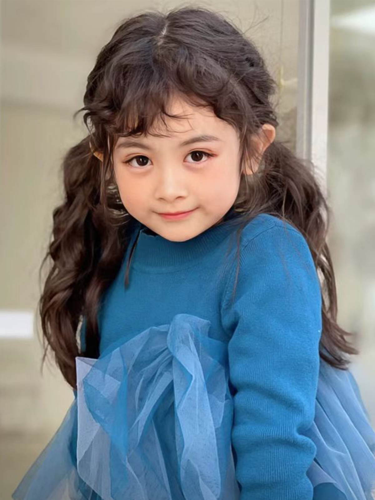 儿童假发女宝宝洋气混血感羊毛卷增高颅顶波浪卷蓬松增发量长卷发