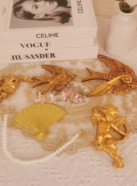 欧式墙面壁饰挂件燕子欧美复古轻奢客厅卧室创意组合相框挂扇子